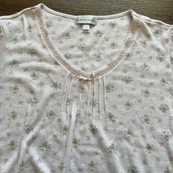 Miss Elaine Nightgown Womens Med Pink Floral Ruffle Trim Short Sleeves Sleepwear - Picture 7 of 11